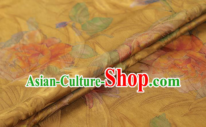Chinese Classical Jacquard Yellow Silk Drapery Qipao Dress Gambiered Guangdong Gauze Traditional Brocade Fabric