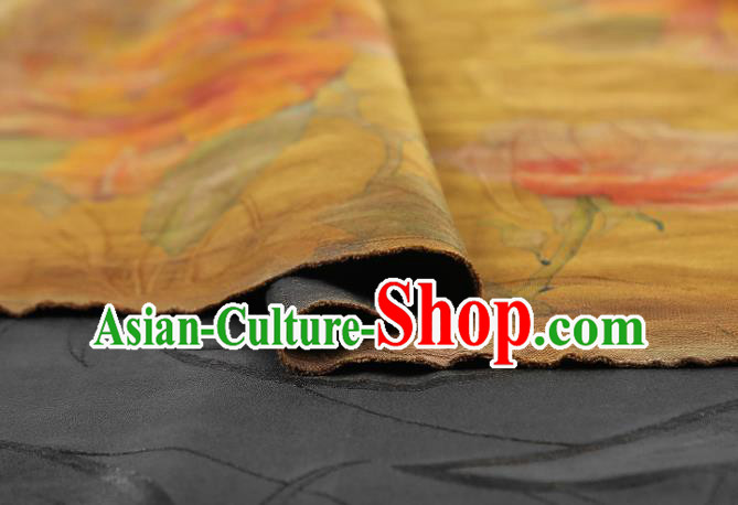 Chinese Classical Jacquard Yellow Silk Drapery Qipao Dress Gambiered Guangdong Gauze Traditional Brocade Fabric