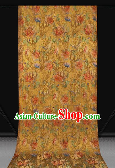 Chinese Classical Jacquard Yellow Silk Drapery Qipao Dress Gambiered Guangdong Gauze Traditional Brocade Fabric
