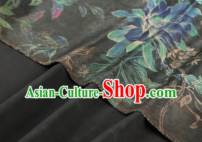 Chinese Classical Epiphyllum Pattern Black Silk Drapery Traditional Brocade Fabric Qipao Dress Satin