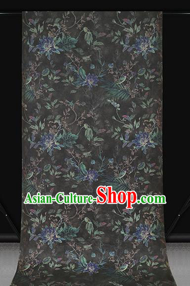 Chinese Classical Epiphyllum Pattern Black Silk Drapery Traditional Brocade Fabric Qipao Dress Satin