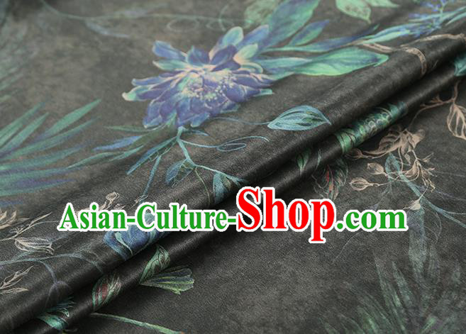 Chinese Classical Epiphyllum Pattern Black Silk Drapery Traditional Brocade Fabric Qipao Dress Satin