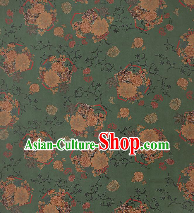 Chinese Traditional Qipao Dress Gambiered Guangdong Gauze Fabric Classical Chrysanthemum Pattern Green Silk Drapery