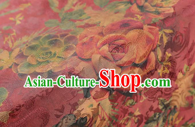 Chinese Traditional Magenta Brocade Qipao Dress Tapestry Fabric Classical Roses Pattern Silk Drapery