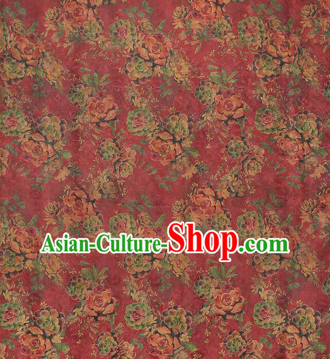 Chinese Traditional Magenta Brocade Qipao Dress Tapestry Fabric Classical Roses Pattern Silk Drapery