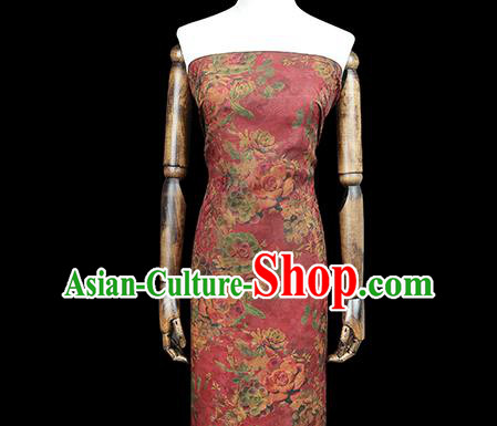 Chinese Traditional Magenta Brocade Qipao Dress Tapestry Fabric Classical Roses Pattern Silk Drapery