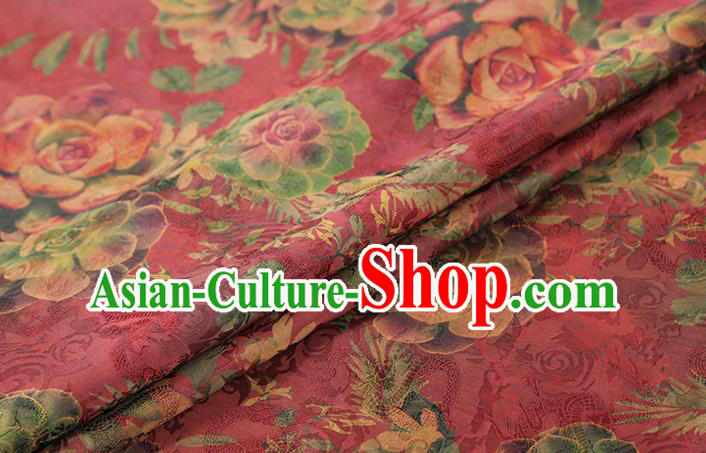 Chinese Traditional Magenta Brocade Qipao Dress Tapestry Fabric Classical Roses Pattern Silk Drapery