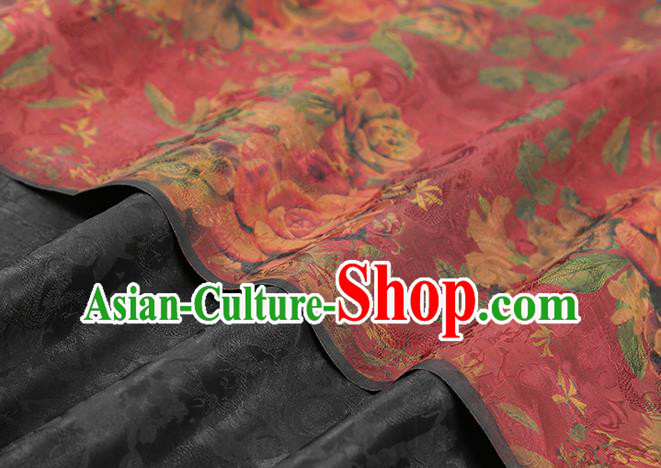 Chinese Traditional Magenta Brocade Qipao Dress Tapestry Fabric Classical Roses Pattern Silk Drapery