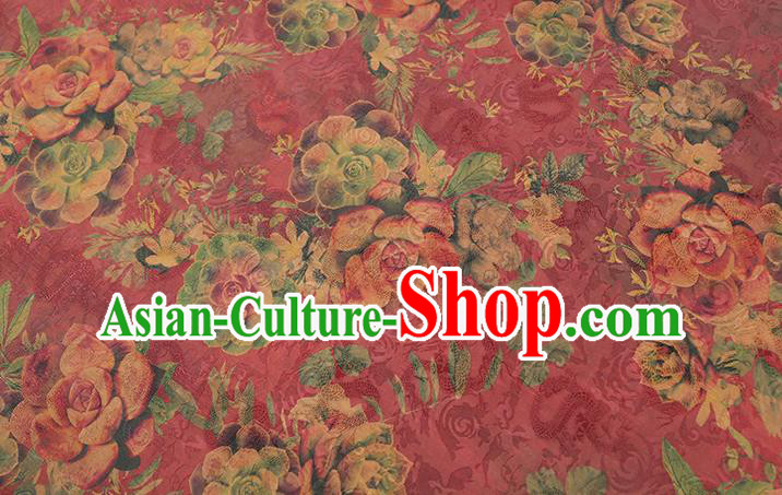 Chinese Traditional Magenta Brocade Qipao Dress Tapestry Fabric Classical Roses Pattern Silk Drapery