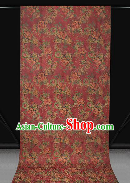 Chinese Traditional Magenta Brocade Qipao Dress Tapestry Fabric Classical Roses Pattern Silk Drapery