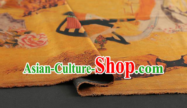Chinese Traditional Yellow Gambiered Guangdong Gauze Qipao Dress Fabric Classical Beauty Wang Zhaojun Pattern Silk Drapery