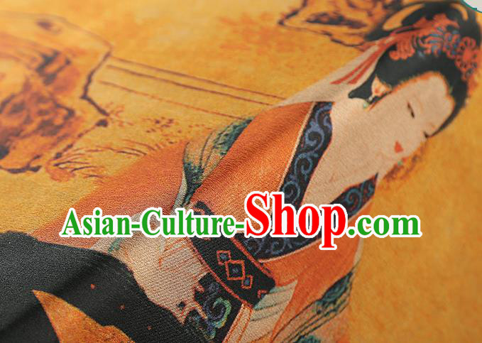 Chinese Traditional Yellow Gambiered Guangdong Gauze Qipao Dress Fabric Classical Beauty Wang Zhaojun Pattern Silk Drapery