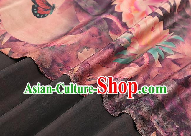 Chinese Qipao Dress Brocade Fabric Gambiered Guangdong Gauze Traditional Classical Epiphyllum Pattern Purple Silk Drapery