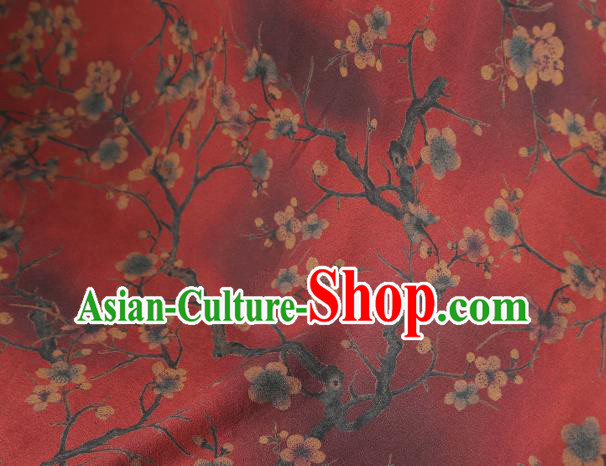 Chinese Qipao Dress Gambiered Guangdong Gauze Fabric Traditional Classical Plum Blossom Pattern Red Silk Drapery