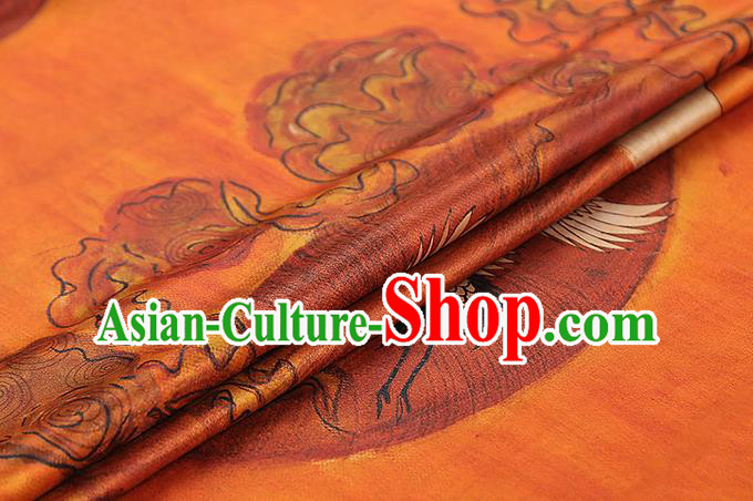 China Traditional Printing Sun Cranes Silk Fabric Cheongsam Drapery Classical Orange Gambiered Guangdong Gauze