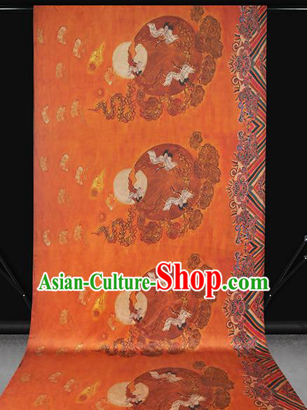 China Traditional Printing Sun Cranes Silk Fabric Cheongsam Drapery Classical Orange Gambiered Guangdong Gauze