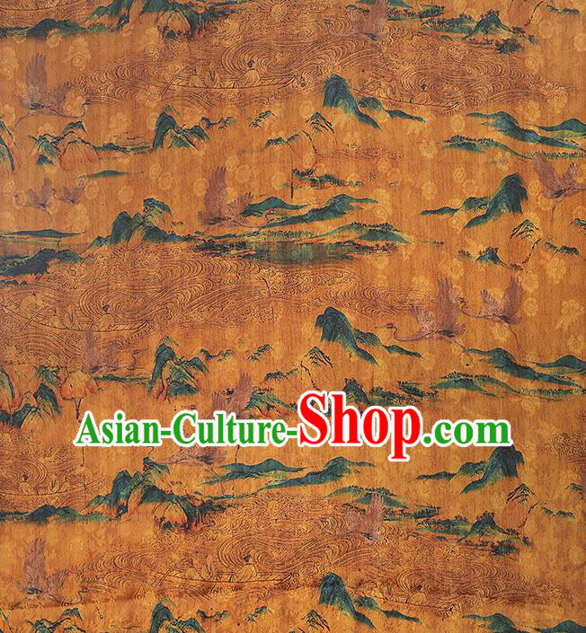 Chinese Qipao Dress Yellow Gambiered Guangdong Gauze Fabric Traditional Classical Landscape Pattern Silk Drapery