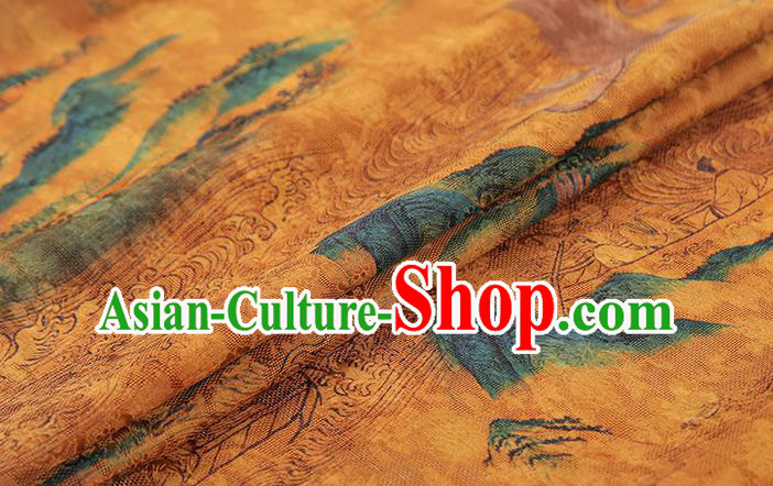 Chinese Qipao Dress Yellow Gambiered Guangdong Gauze Fabric Traditional Classical Landscape Pattern Silk Drapery