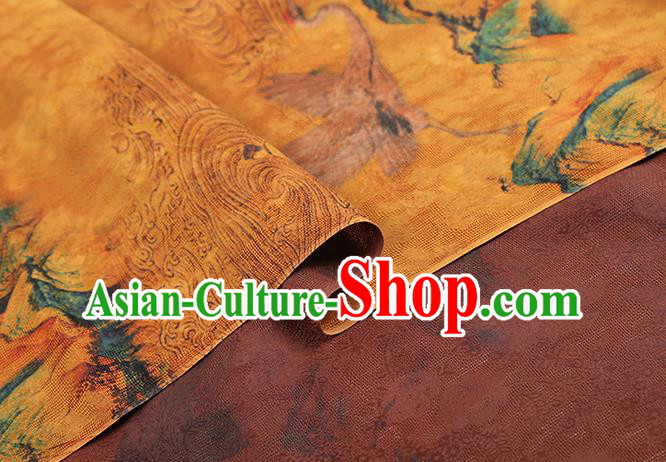 Chinese Qipao Dress Yellow Gambiered Guangdong Gauze Fabric Traditional Classical Landscape Pattern Silk Drapery