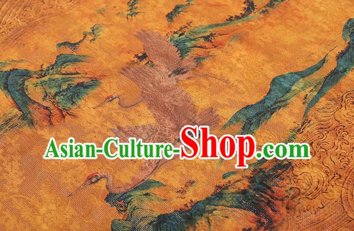 Chinese Qipao Dress Yellow Gambiered Guangdong Gauze Fabric Traditional Classical Landscape Pattern Silk Drapery