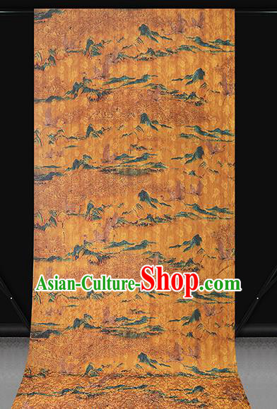 Chinese Qipao Dress Yellow Gambiered Guangdong Gauze Fabric Traditional Classical Landscape Pattern Silk Drapery