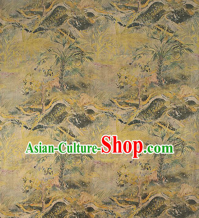 Chinese Yellow Gambiered Guangdong Gauze Traditional Qipao Dress Brocade Cloth Classical Silk Fabric