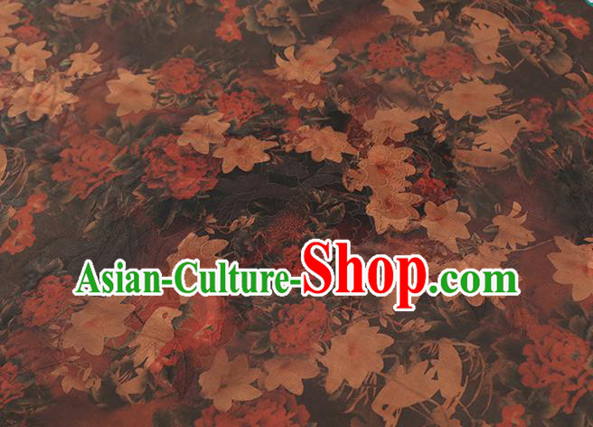 Chinese Classical Flowers Pattern Purplish Red Silk Drapery Qipao Dress Fabric Traditional Gambiered Guangdong Gauze