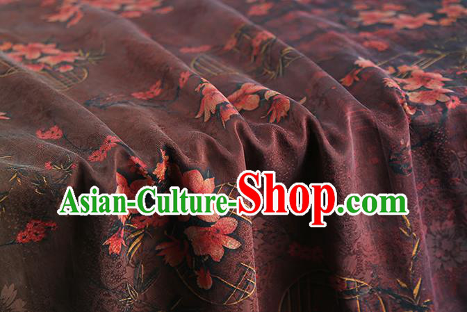 Chinese Traditional Qipao Dress Maroon Brocade Cloth Classical Bamboo Leaf Pattern Silk Fabric Gambiered Guangdong Gauze