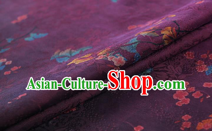 Chinese Traditional Purple Gambiered Guangdong Gauze Classical Flowers Pattern Silk Fabric Qipao Dress Cloth