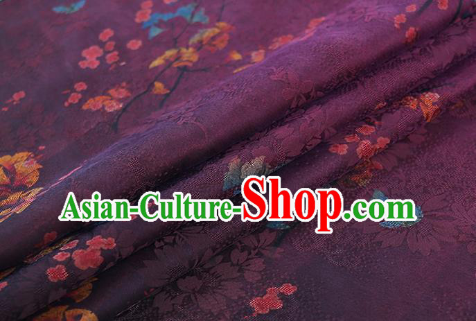 Chinese Traditional Purple Gambiered Guangdong Gauze Classical Flowers Pattern Silk Fabric Qipao Dress Cloth