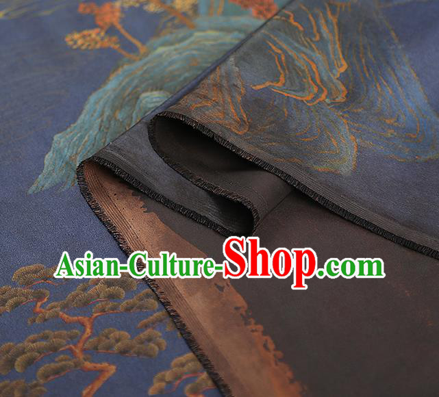 Chinese Traditional Blue Gambiered Guangdong Gauze Qipao Dress Cloth Classical Landscape Pattern Silk Fabric