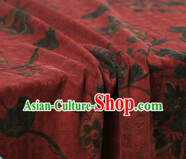Chinese Qipao Dress Jacquard Cloth Traditional Gambiered Guangdong Gauze Classical Flowers Pattern Red Silk Fabric