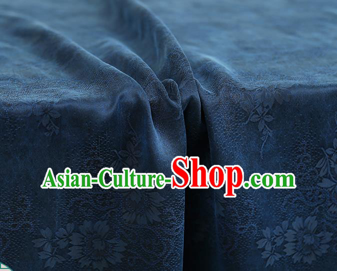 Chinese Traditional Gambiered Guangdong Gauze Classical Flowers Pattern Navy Blue Silk Fabric Qipao Dress Jacquard Cloth
