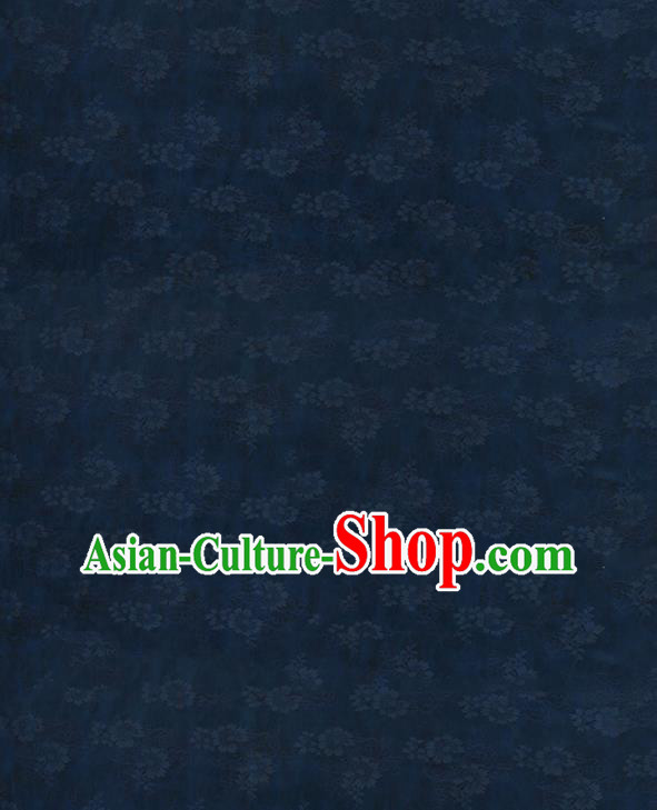Chinese Traditional Gambiered Guangdong Gauze Classical Flowers Pattern Navy Blue Silk Fabric Qipao Dress Jacquard Cloth
