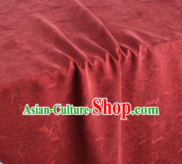 Chinese Classical Pine Crane Pattern Silk Fabric Traditional Qipao Dress Gambiered Guangdong Gauze Jacquard Red Satin Cloth