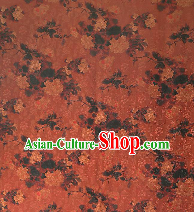 Chinese Gambiered Guangdong Gauze Traditional Qipao Dress Fabric Classical Peony Pattern Jacinth Silk Drapery