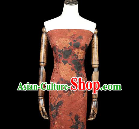 Chinese Gambiered Guangdong Gauze Traditional Qipao Dress Fabric Classical Peony Pattern Jacinth Silk Drapery