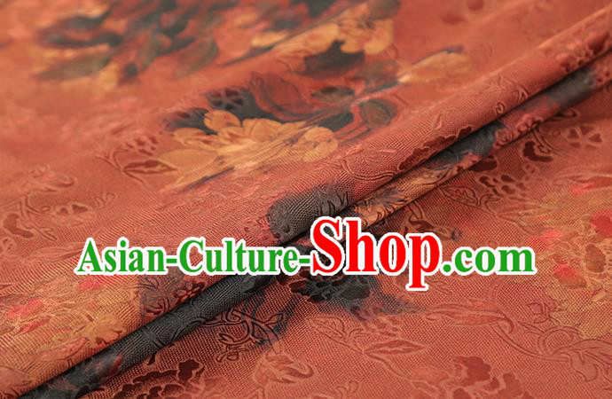 Chinese Gambiered Guangdong Gauze Traditional Qipao Dress Fabric Classical Peony Pattern Jacinth Silk Drapery