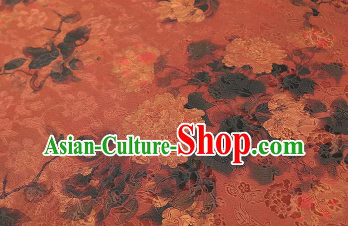 Chinese Gambiered Guangdong Gauze Traditional Qipao Dress Fabric Classical Peony Pattern Jacinth Silk Drapery