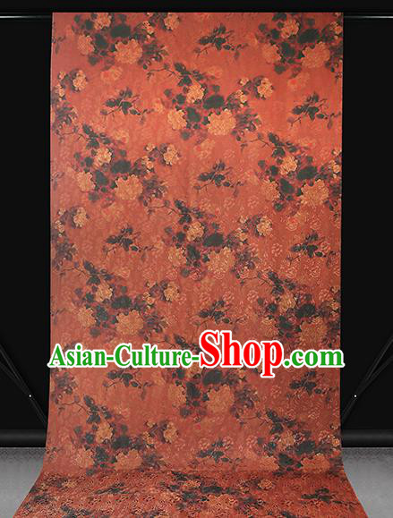 Chinese Gambiered Guangdong Gauze Traditional Qipao Dress Fabric Classical Peony Pattern Jacinth Silk Drapery
