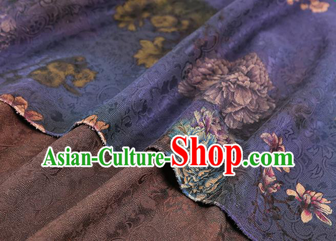Chinese Traditional Qipao Dress Fabric Gambiered Guangdong Gauze Classical Peony Pattern Purple Silk Drapery