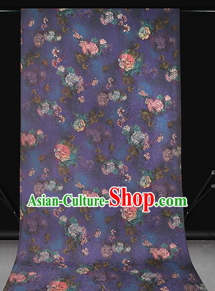 Chinese Traditional Qipao Dress Fabric Gambiered Guangdong Gauze Classical Peony Pattern Purple Silk Drapery