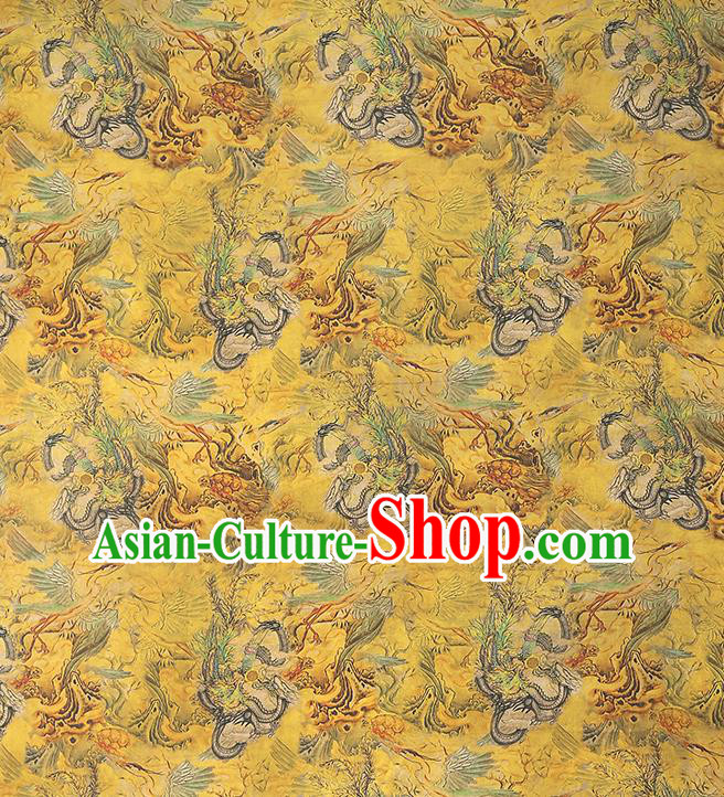 Chinese Traditional Qipao Dress Brocade Fabric Yellow Gambiered Guangdong Gauze Classical Dragon Pattern Silk Drapery