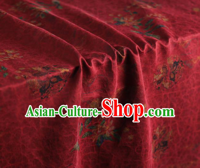 Chinese Traditional Qipao Dress Red Brocade Gambiered Guangdong Gauze Cloth Classical Flowers Pattern Silk Fabric
