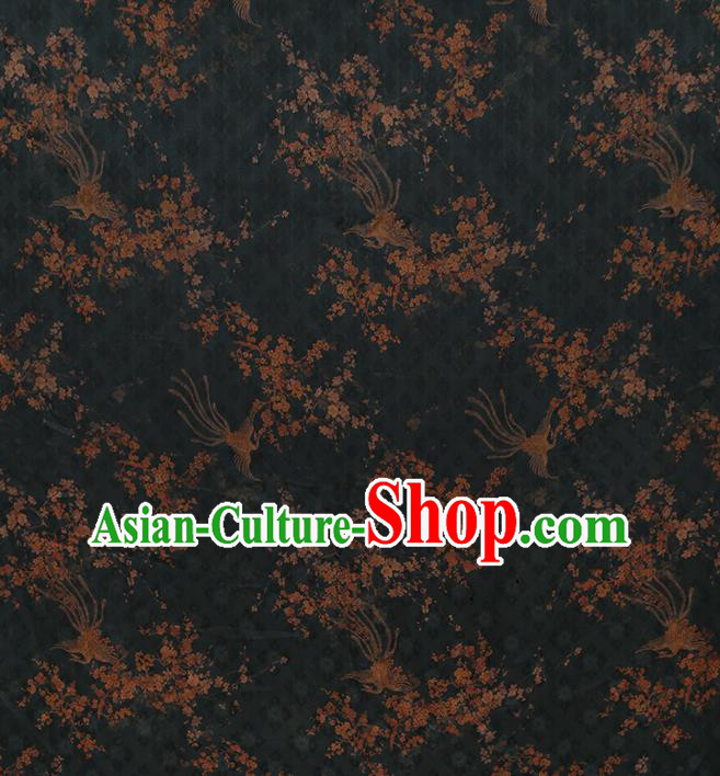 Chinese Classical Phoenix Pattern Silk Drapery Traditional Qipao Dress Fabric Black Gambiered Guangdong Gauze