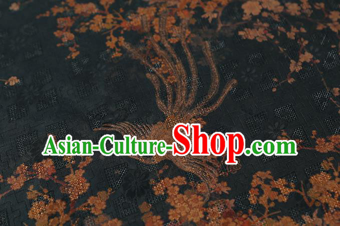 Chinese Classical Phoenix Pattern Silk Drapery Traditional Qipao Dress Fabric Black Gambiered Guangdong Gauze
