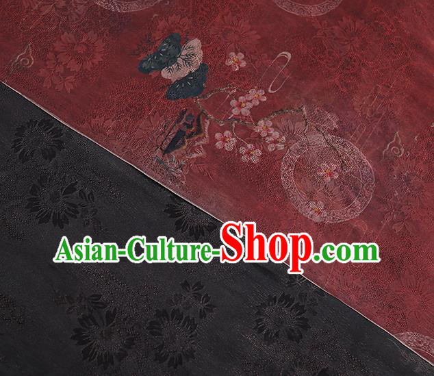 Chinese Traditional Jacquard Silk Fabric Classical Qipao Dress Purplish Red Gambiered Guangdong Gauze Cloth