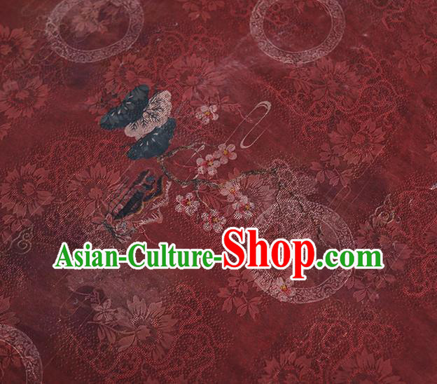 Chinese Traditional Jacquard Silk Fabric Classical Qipao Dress Purplish Red Gambiered Guangdong Gauze Cloth