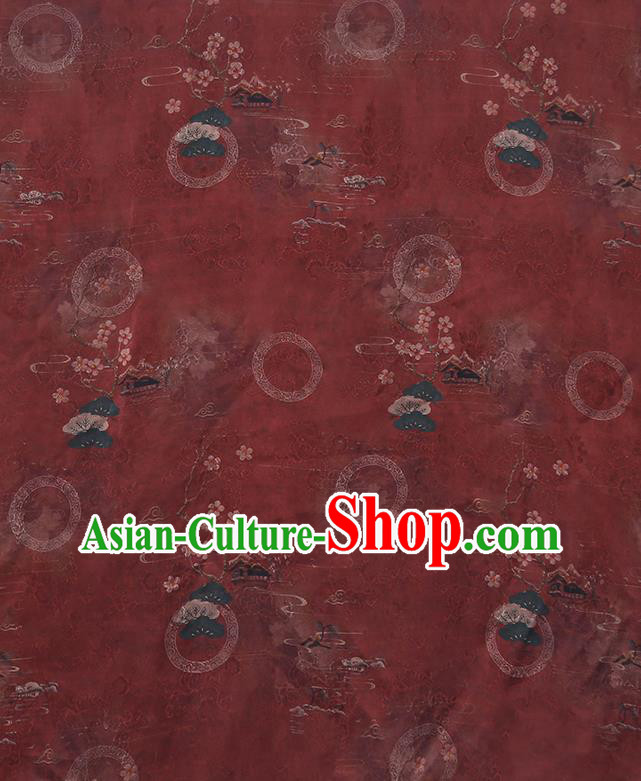 Chinese Traditional Jacquard Silk Fabric Classical Qipao Dress Purplish Red Gambiered Guangdong Gauze Cloth