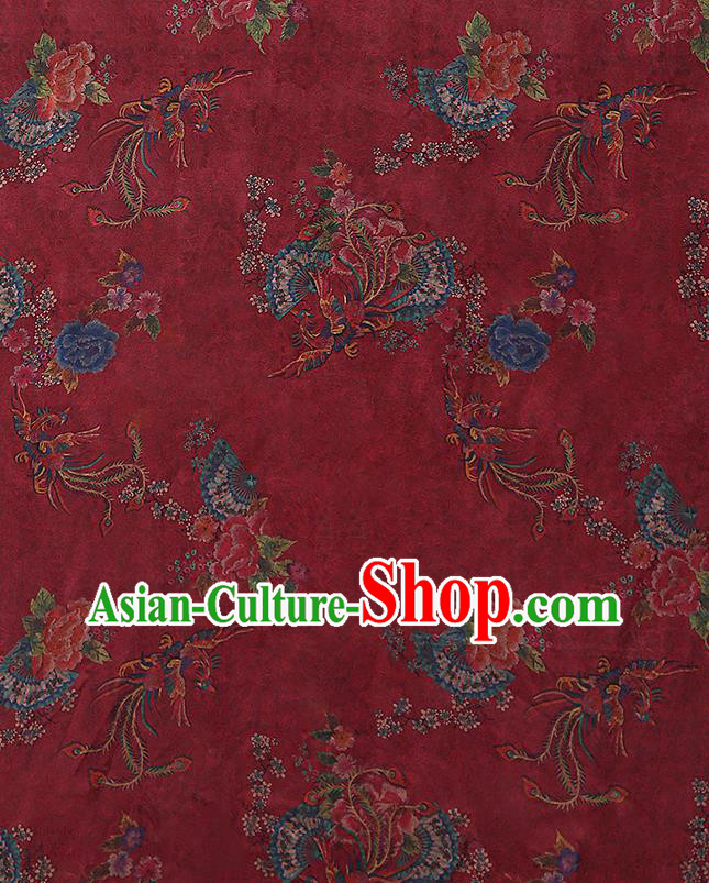 Chinese Traditional Phoenix Peony Pattern Red Silk Fabric Classical Qipao Dress Gambiered Guangdong Gauze